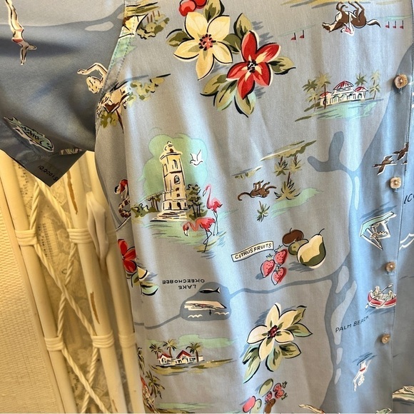 Vintage 90s Blouse Silk Button Front Florida Coast Tropics Floral Blue size 20W - Picture 7 of 16